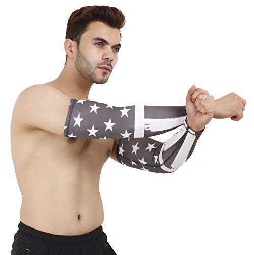 Image of NEVER LOSE Printed Arm Sleeves for Men & Women, Stretchable Breathable Compression Sports Sleeves for Gym, Cycling, Running, Driving & Outdoor Activities (Pack of 2 Pairs)