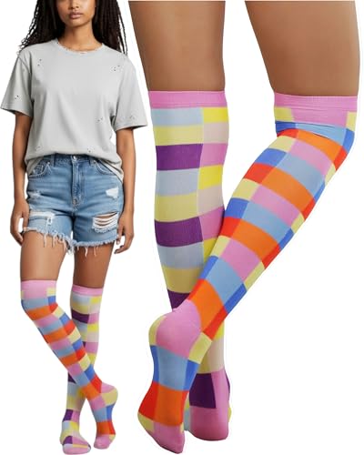 Image of ToBeInStyle Women's Fun Rainbow Harlequin Polka Dot Acrylic Socks