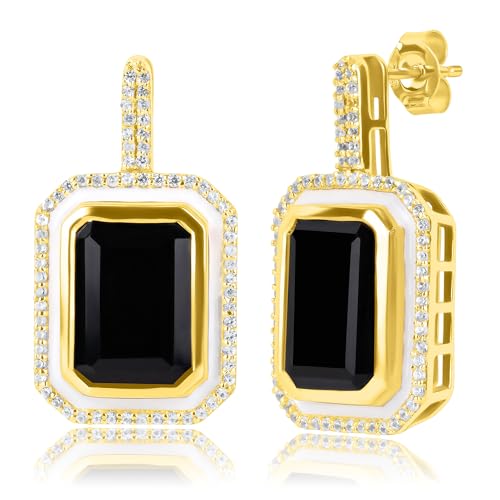 Big Gemstone Statement Dangle Earrings with Enamel and White Sappire Accents | Hypoallergenic 14k Gold over Sterling Silver Gemstone Earrings by MAX + STONE