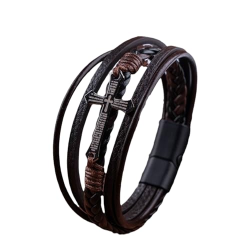 Bracelet Homme Croix en Cuir Tressé Avec Croix Multicouche, Fermoir Aimanté Fait à la Main