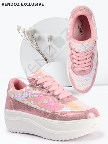 Image of Vendoz Women Casual High Heel Sneakers I Cushioned Insole I All Day Comfortable I Lightweight and Stylish Shoes for Girls CNV4026