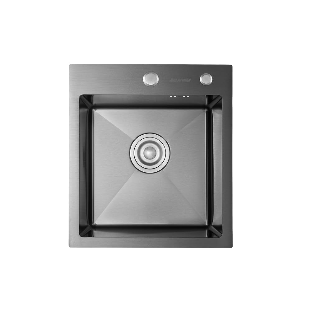 Fregadero de Cocina Empotrado, Acero Inoxidable Cepillado, Una Cubeta con Desagüe, Kit de Instalación Completo, Incluye Escurridor y Accesorios 40X45X22cm Negro