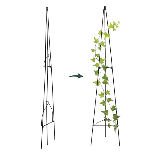 Arcadia Garden Products – No Assembly Required – 4 ft Folding Metal Obelisk Trellis for Climbing Plants – Plastic-Coated Grow Support for Indoor Outdoor Flowers, Vegetables, Vines, Ivy