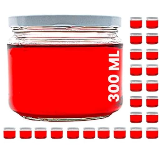 casavetro 24 x 67, 105, 210, 300, 400 ml förvaringsburkar med stängning lockfärg vita runda glas konserveringsburkar syltburkar honung, glas (24 x 300 ml)