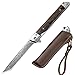 Slim Klappmesser, Gentleman's Einhandmesser mit Scheide, Taschenmesser Holzgriff, Damaszener-Muster, Outdoor Messer, EDC Messer für Männer