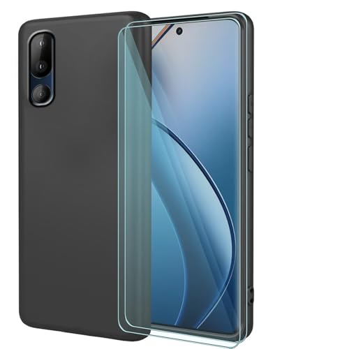 FortiCase Coques pour HTC U24 Pro avec 2 Verres Trempés,Black Silicone Etui,9H Anti-Rayures,Souple...
