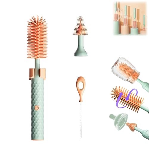 Image of Toph Bottle Brush, Toph 360 Cleaner, Toph Bottle Brush Electric, Toph Baby Bottle Brush, Electric Baby Bottle Brush Cleaner, Portable Travel Baby Silicone Bottle Brush (Blue-3PCS)