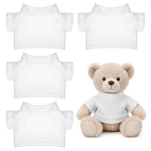 4 PCS Stuffed Bear Basic T Shirt Clothes, White Stuffed Animal Clothes Classic Crew Neck Stuffed T Shirt for DIY Stuffed Animals Accessory Clothe (for 10-12 Inch)