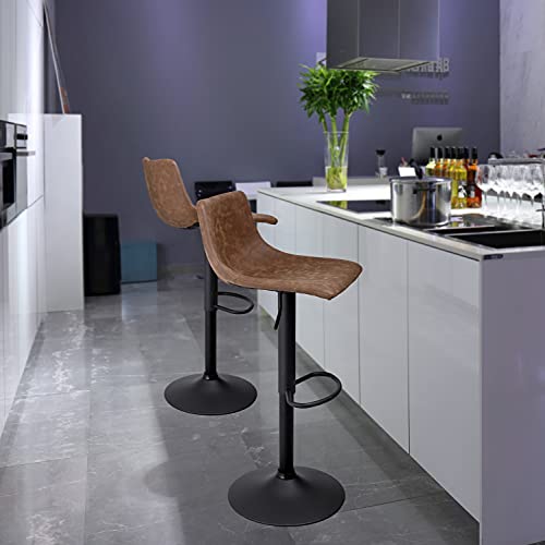 Finnhomy Bar Stools Set of 2, Swivel Adjustable Height Bar Chairs with Footrest & L-Shape Back, Vintage Leather Counter Stools for Kitchen Island, Home Bar, Retro Brown (24"-32" Height Adjustable) - Image 2