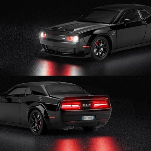 Image of WORSHIPER 1:24 Dodge Challenger SRT Exclusive Alloy Metal Pull Back Die-cast Car Model with Sound Light Mini Auto Toy for Kids for Toy Car with Sound and Light (1:24 Dodge Challenger - Black)