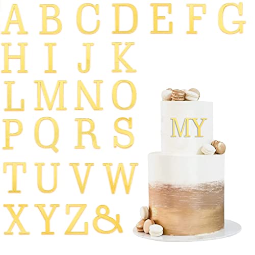 IOSPKKIO® Juego de 54 Letras Decorativas para Tartas Doradas, decoración de cumpleaños, acrílico, 2 Juegos A-Z 3D, decoración para Tartas, Letras mayúsculas, decoración para Tartas, Juego