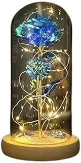 JZFOACHR Flores Artificiales, Flores Regal Rosas Hechas a Mano Rosa para Siempre en cúpula de Vidrio con Luces de Hadas LED Colorida Rosa (Color: Rosa, tamaño: como se Muestra)