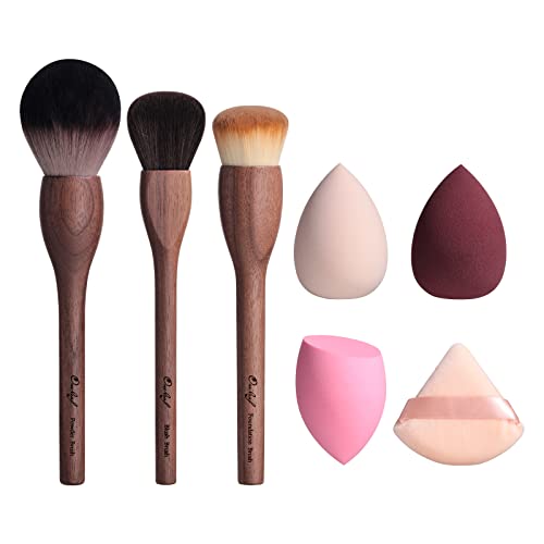 Oneleaf Makeup Brushe Set,Bamboo,Blush,Foundation,Concealers,Kabuki,Eyebrow,Eyeshadow, Eyeliner,Bronzer,Lip,Face,Blending Cosmetic Powder&Cream?3pcs?