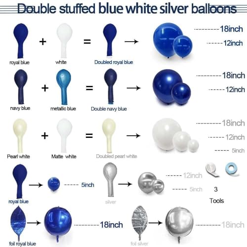 Image of Navy Blue White Balloons Royal Blue Silver Balloon Garland Arch Kit for Birthday Baby Shower Graduation Bridal Shower Business Party Decorations