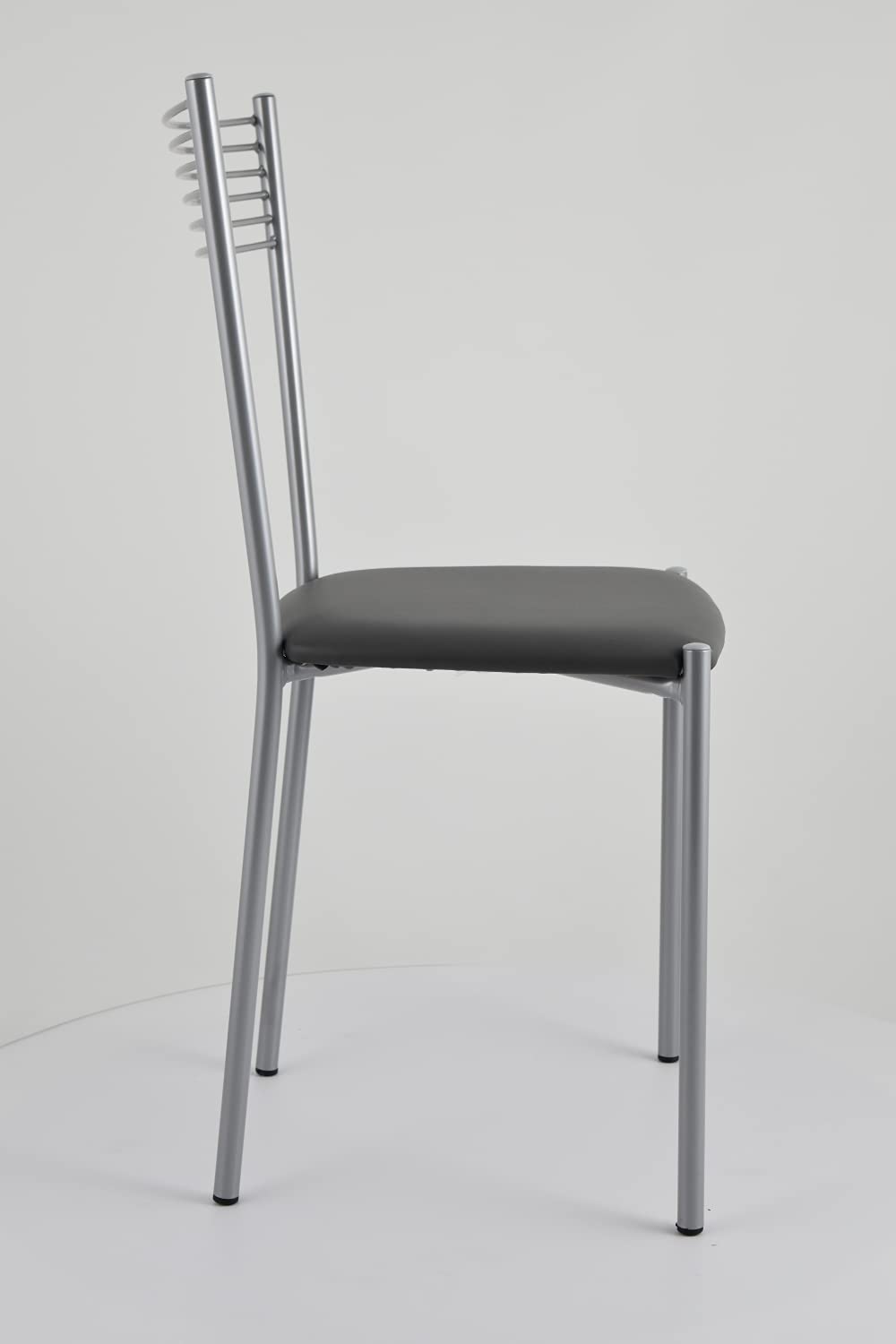 t m c s Tommychairs - Set 4 sillas Elegance para Cocina, Comedor, Bar y Restaurante, Estructura en Acero Pintado de Color Aluminio y Asiento tapizado en Polipiel Color Gris Oscuro