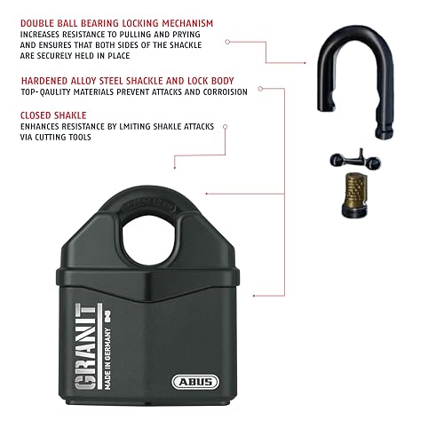 ABUS Granit 37/80 Heavy Duty Hardened Steel Padlock - Closed Shackle Lock with 1/2" Shackle - Corrosion Resistant Outdoor Lock - Made in Germany - Keyed Different