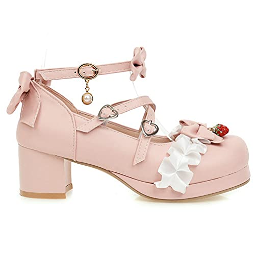 KOKOMOMO Womens Sweet Lolita Platform Shoes Kawaii Bow Mary Janes Low Block Heel Pumps2