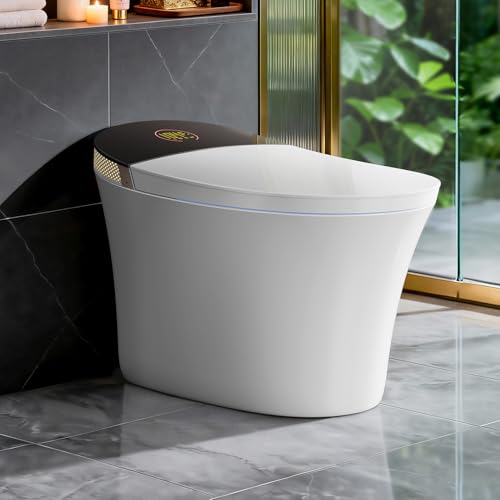 Inodoro inteligente premium con escudo de espuma, inodoro bidé de una pieza con doble descarga 1,1/1,28 GPF, apertura y cierre automáticos, asiento calefactado ultra ancho, lavado tibio y secado al aire, esterilización UV miniatura 1