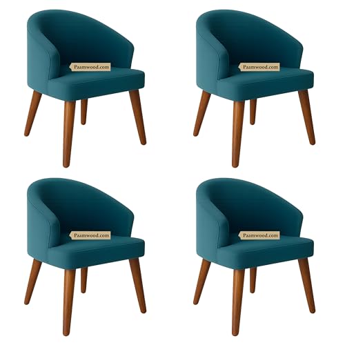 Image of Upholstery Barrel Arm Chair with Soft Serenity Suede Fabric for Dining Room, Living Room, Bedroom, Cafe, or Restaurant with Comfortable & Stylish | Sea Blue Set of 4