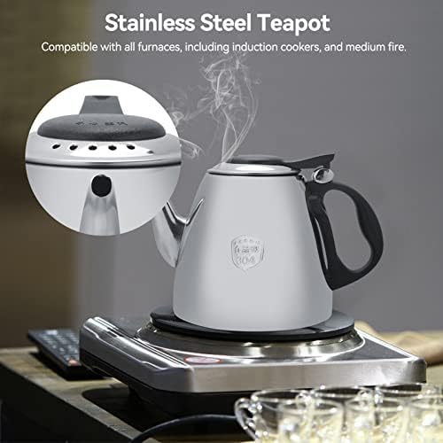 Stainless Steel Tea Pot, 1.2L Easy Pour Teapot Tea Kettle Tea Coffee Pot with Heat-Resistant Handle for Fruit Herbal and Infusion Tea