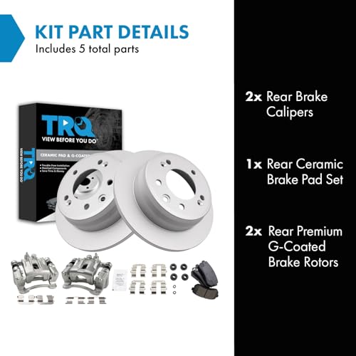 Image of TRQ Rear Ceramic Brake Pad and Rotor Set Includes Calipers Coated