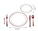125pcs Disposable Plastic Plates and Cutlery Set/Party Tableware - Including 25 Red Trim Dinner Plates, 25 Salad or Dessert Plates & 25 Polished Red Forks Knives & Spoons - Bonus 25 Dessert Forks