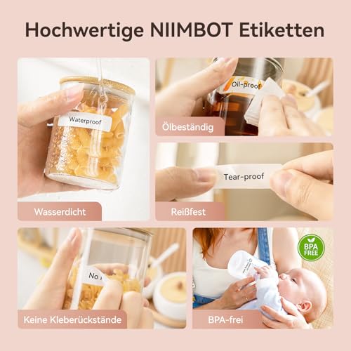 NIIMBOT Etiketten Selbstklebender Etikettenband für D110 D11 D101 Etikettendrucker, 14 x 40mm 160 Etiketten/Rolle, 1 Rolle Thermo-Etikettenband für Zuhause, Büro, Schule, Transparent