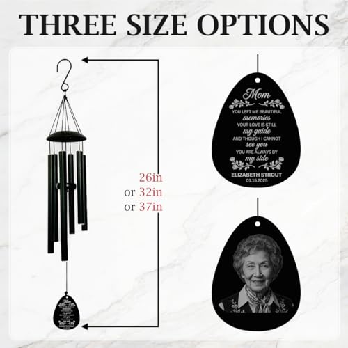 Image of Personalized Memorial Wind Chimes for Outside Custom Photo with Name & Date, in Loving Memory - Sympathy Gifts - Keepsake Loss of Beloved One
