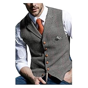 BGDRR Vest voor heren, gilet, plaid, tweed, Herringbone, wol, zakelijk, bruiloft, groen, zwart, grijs, kantoor