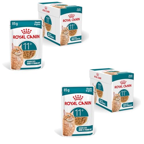 ROYAL CANIN AGEING 11+ Gravy | Paquete Doble | 2 x 12 x 85 g | Comida húmeda para Gatos Mayores de 11 años | Fórmula con el Complejo HealthyAge7™ | Trozos en Salsa