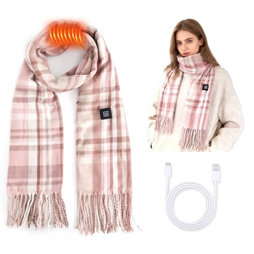 Mahiot Usb Heated Scarf for Women and Men Electric Heated Neck Warmer with 5000mAh Power Bank 3 Heating Levels Rechargeable Battery Powered Scarf for Outdoor Camping Hiking Skiing (Pink)