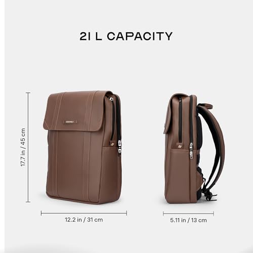 Image of Assembly Vintage 21L Laptop Backpack for Men Women 15.6 Inch Leatherette Office Travel Bag with Hidden Magnetic Flap Closure