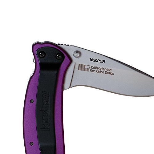 Kershaw Scallion Purple Folding Knife (1620Pur), 2.4” Bead-Blasted 420Hc Steel Blade, Anodized Aluminum Handle, Speedsafe Assisted Open, Flipper, Liner And Tip Lock, Single-Position Pocketclip; 2.5 Oz #TOP6