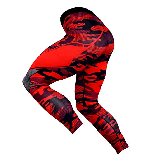 zhbotaolang Herren Tarnung Sport Kompressions Hose - Kühl Trocken Gym Tights Lauf Base Layer Prämie Schulungen Legging Thermohose(Rot/L) Cover