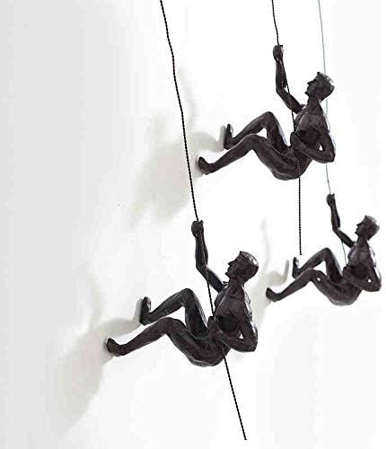 5x Large Bronze Climbing Abseiling Hanging Ornaments Figures Set of 5 Climbing Men Wallhanging Figurines Abseiling Ornament Sculpture Wall Art Resin and Metal Bungee Jumping Man Hanging on Wire B5C