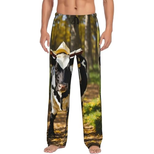AKDODK Pijama largo ligero y casual con estampado de vaca lindo con bolsillos, suave y cómodo, Negro , XXL