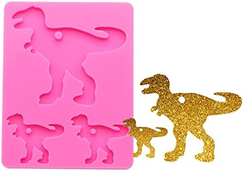 Super Shiny Dinosaur Family Shape Keychain Molds Resin Silicone Mold for DIY Polymer Clay Molds Epoxy Craft Mold Animal Keychain Mould with Hole Epoxy Resin Jewellery Resin Crafting Molds image 3
