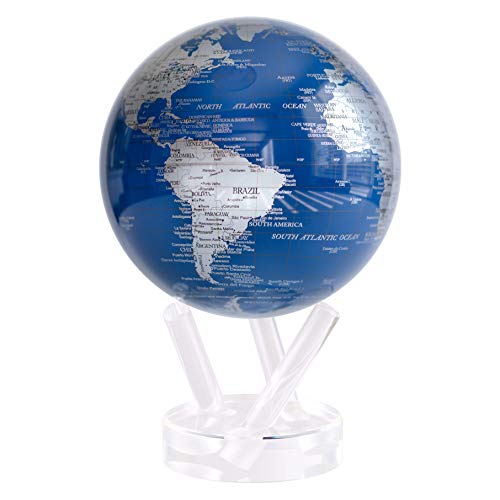 MOVA Globe – Blue and Silver 6” | Solar-Powered Spinning Globe for Desk | Self-Rotating Modern Earth Decor | No Batteries Required