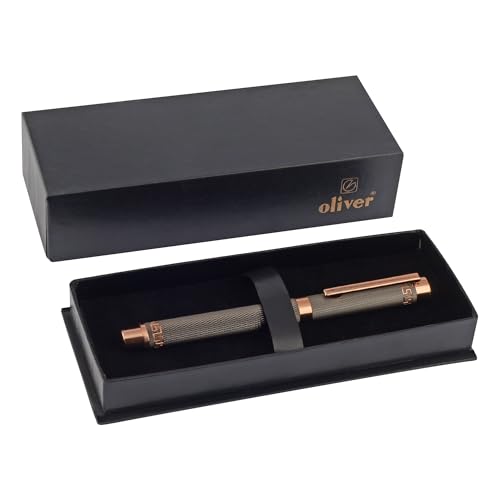 Image of Oliver Urban Fountain Pen - Matte Grey Textured Body with Rose Gold Accents, No.5 Dual-Tone Stainless Steel Nib, Premium Gift Box