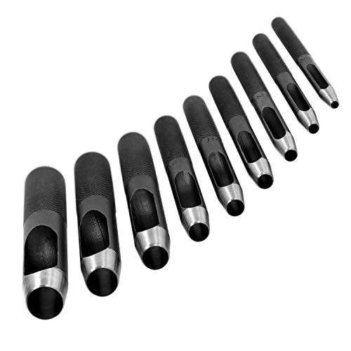 S&R Locheisen-Satz (HRC 47-52), Ø 3-14 mm - Rund-Locheisen zum präzisen Ausstanzen von Pappe, Gummi, Leder und weichen Werkstoffen, ideal für Gürtel, Uhrenarmbänder - 9-teilig