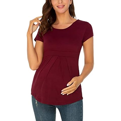 Love2Mi Damen Schwanger Umstandsmode 3/4 Ärmel & Kurzarm Umstandsbluse Schön und Elegant T-Shirt Cover