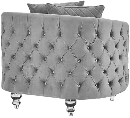 3Pc Couch Set Grey Chesterfield Modern Luxury Love Seat Sofa Chair Living Room Furniture