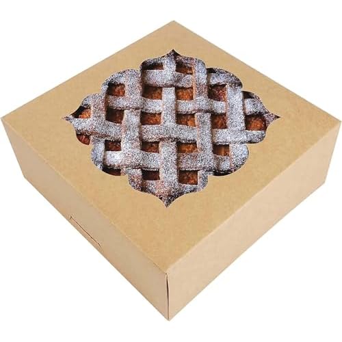 20 Pack Pie Boxes 10x10x3inch Bakery Boxes with Window Dessert Pastry Boxes Pie Boxes 10 inch for Pies Cheesecake and Chocolate Covered Strawberries (Brown) Brown 20