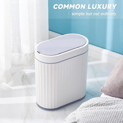 Image of jinligogo ELPHECO Touchless Trash Can with Lid, 2 Gallon / 7.5 Liter Small Automatic Motion Sensor Garbage Bin, Slim Rectangular Plastic Wastebasket for Bathroom, Bedroom, Kitchen, Office (Grey)