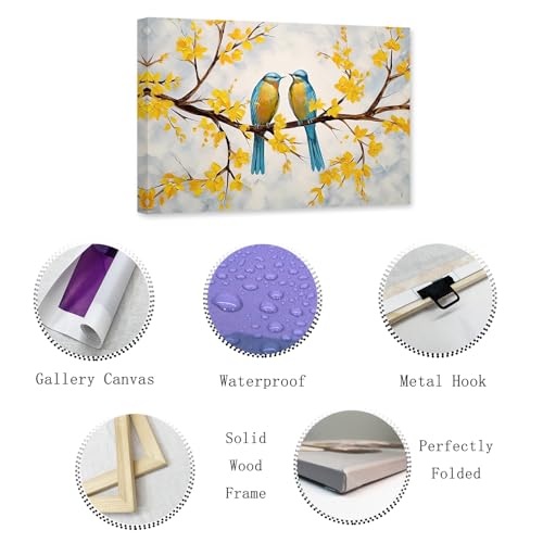 ZXHYWYM Love Birds Canvas Wall Art Two Couple Birds on Branch Yellow Flower Tree Painting Prints Romantic Pictures Home Decor for Bedroom Framed(1, (24.00" x 36.00")) by ZXHYWYM - Used condition - Image 5