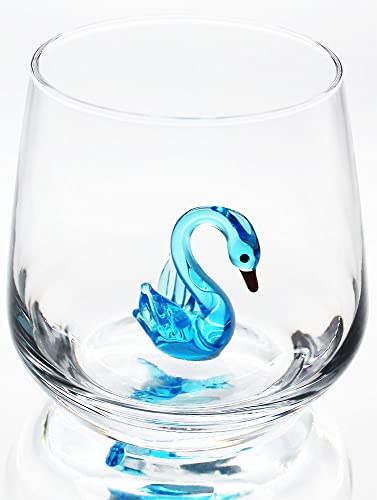 Hegusun 3D Drinking Glass Cup With Cute Animal Figurine Inside, Hand Blown Glass Swan Figure Inside Mug, Stemless Glass For Wine, Water, Milk, Beverages, 12Oz (Swan) #TOP1