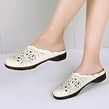 Material interior: EVA Zapatillas De Casa Verano Mujer,Chanclas Piscina Ni?A,Zapatillas De Cabeza De Cuero Hueco De Cuero éTnico, Verano Nuevo, Transpirable Suave Inferior Medio Fresco-39_lechoso