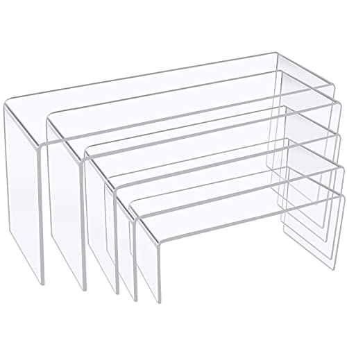Isusser A Set Of 5 Pack Transparent Acrylic Display Risers, Acrylic Display Riser Shelf Showcase For Jewelry, Cake, Candy, 5 Sizes #TOP4