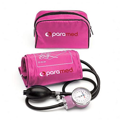 PARAMED Aneroid Sphygmomanometer – Manual Blood Pressure Cuff with Universal Cuff 8.7-16.5" and D-Ring – Carrying Case in The kit – Pink – Stethoscope Not Included
