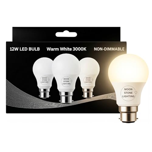 Image of Moonstone Lighting 12W B22 LED Bulb – Warm White 3000K – Bayonet Cap – Non-Dimmable Energy-Saving Light Bulb – Pack of 3 – 100W Equivalent – Long Life LED Lamp (12W B22 Warm White 3 Pack)